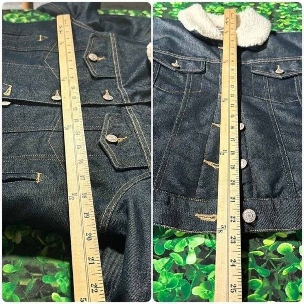 Old Navy Sherpa Lined Jean Denim Trucker Jacket Y2K Vintage Warm Women Sz M NWOT - Picture 10 of 16